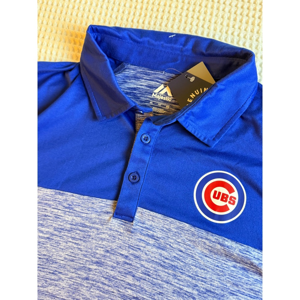 Majestic Chicago Cubs Polo Men XL Blue Heathered Color Block MLB Shirt